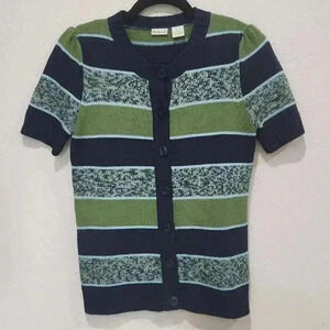 Rubbish Striped Knit Cardigan Short Sleeves Size M